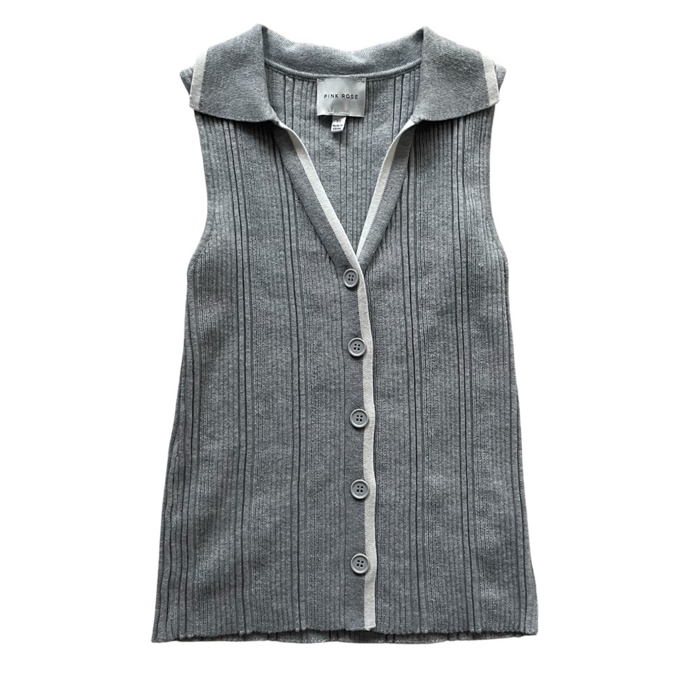 Pink Rose Heather Gray Ribbed Sweater Vest Top